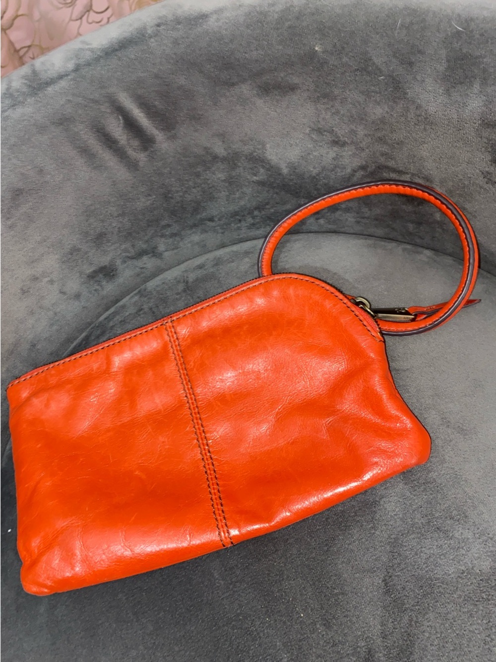 HOBO Orange Leather Ring-Handle Wristlet - Picture 2 of 9